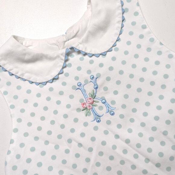 Girls Outfit Size 8 Blue Polka Dot Shorts Tank Top Monogram 'K' Boutique - Picture 2 of 6